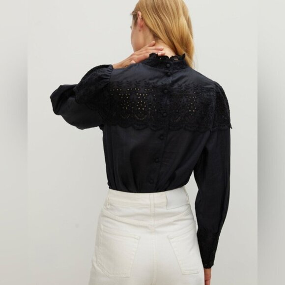 RÓHE Vonna Blouse In Black Size 36 US 4 eyelet embroidery and scalloped edges - Picture 3 of 16